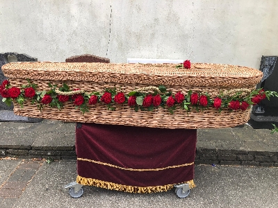 Red Rose wicker coffin Garland