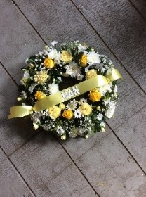 yellow and white wreath