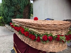 Red Rose wicker coffin Garland