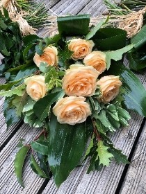 Peach rose tied sheaf