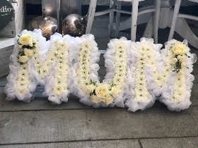 White soft Mum letters