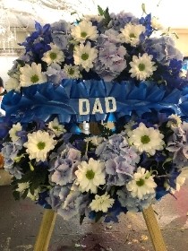 Hydrangea wreath on stand